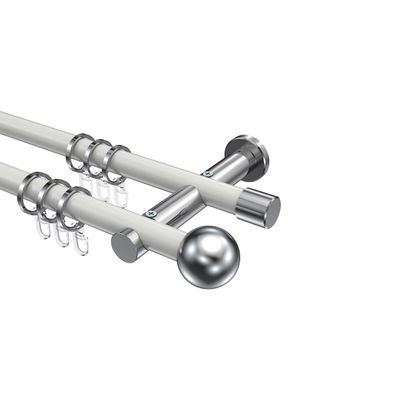 INTERDECO 20 mm Double Curtain Rod, White/Chrome, 140 cm
