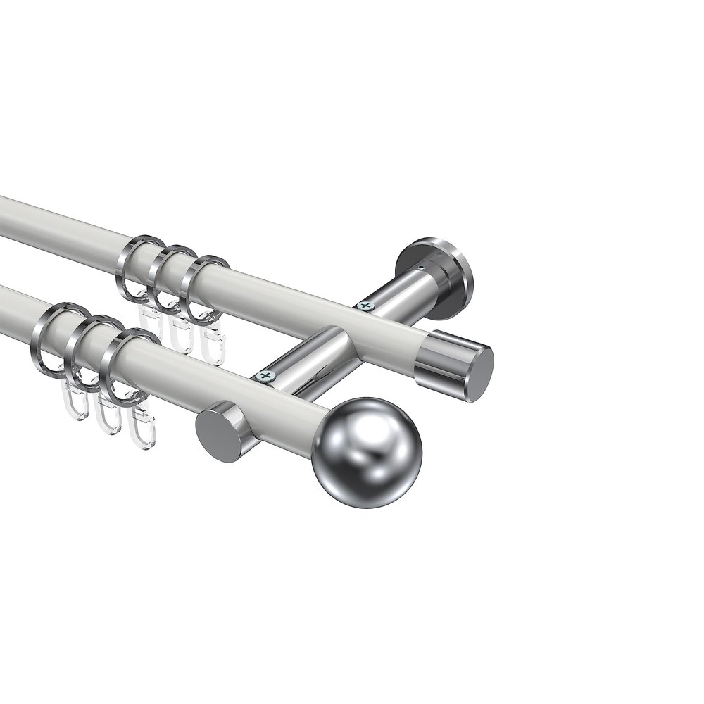 INTERDECO 20 mm Double Curtain Rod, White/Chrome, 140 cm