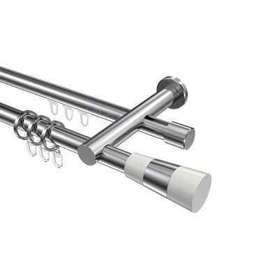 INTERDECO 20 mm Double-Track Round-Tube Curtain Rod, Chrome, 140 cm