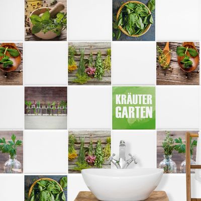 GRAZDesign Kitchen Herb Garden Tile Stickers, Self-Adhesive Tile Decals, Set of 30