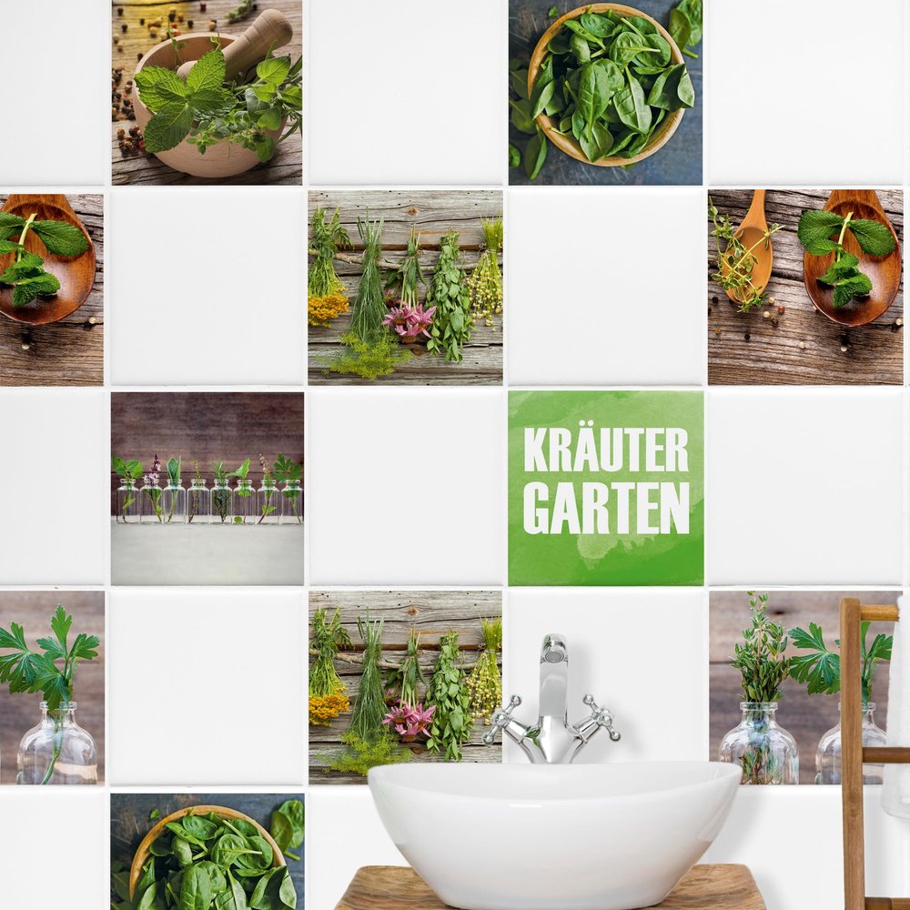 GRAZDesign Kitchen Herb Garden Tile Stickers, Self-Adhesive Tile Decals, Set of 30