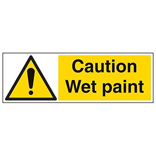 vsafety “Caution Wet Paint” Sign, Landscape, Pack of 3, 600 x 200 mm