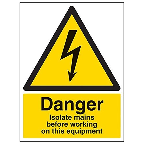 vsafety 68026bc-s “Danger: Isolate Mains Before Working on Equipment” Sign, 300 x 400 mm (3-Pack)