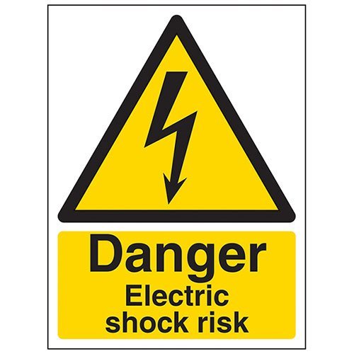 VSafety Warning Sign "Danger, Electric Shock Risk," Portrait, 105 mm x 148 mm (A6), 2 mm Polycarbonate