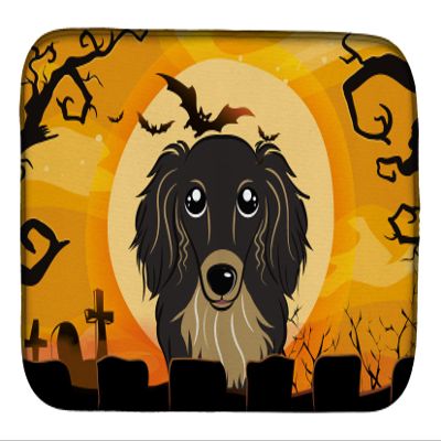 Caroline's Treasures Halloween Longhair Black and Tan Dachshund Dish Drying Mat, 14 x 21 in