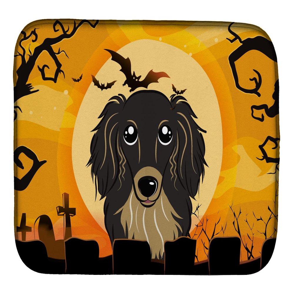 Caroline's Treasures Halloween Longhair Black and Tan Dachshund Dish Drying Mat, 14 x 21 in