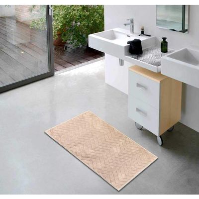 Pink Cotton Bath Mat 50 x 80 cm – etrea Darmstadt Wave Design, Soft & Absorbent, Washable at 30°C, Suitable for Heated Floors