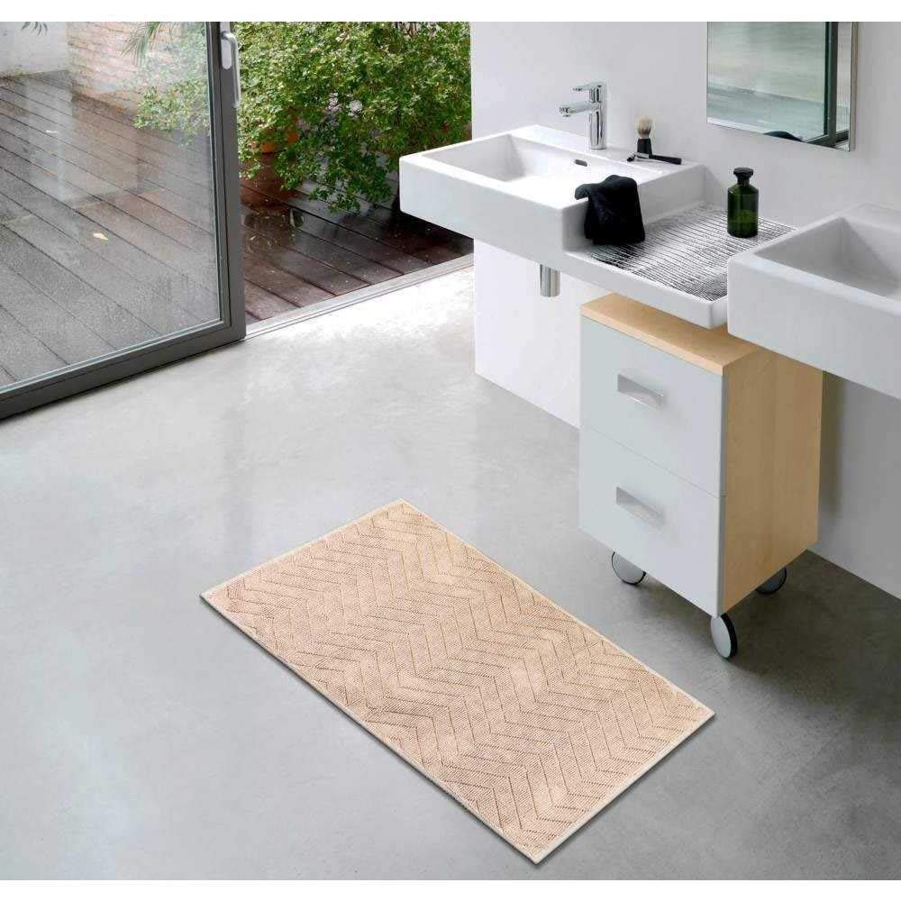 Pink Cotton Bath Mat 50 x 80 cm – etrea Darmstadt Wave Design, Soft & Absorbent, Washable at 30°C, Suitable for Heated Floors