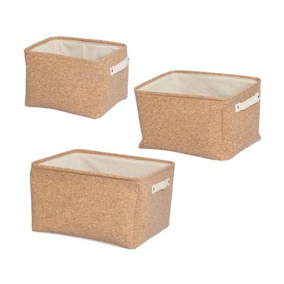 Homemania furniteam Storage Boxes, 3-Piece Set, Fabric, Natural Cork, 41 x 36 x 24 cm