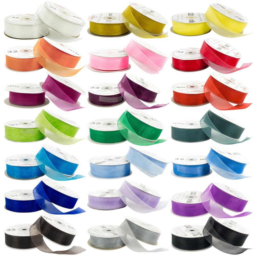 32 m Roll of Organza Chiffon Ribbon, Decorative Gift Ribbon, 38 mm, Marshmallow