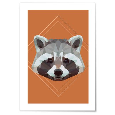 JUNIWORDS Poster with/without Wooden Frame – Choose a Design – Low-Poly Raccoon – Choose a Size – 40 x 60 cm (L), Unframed