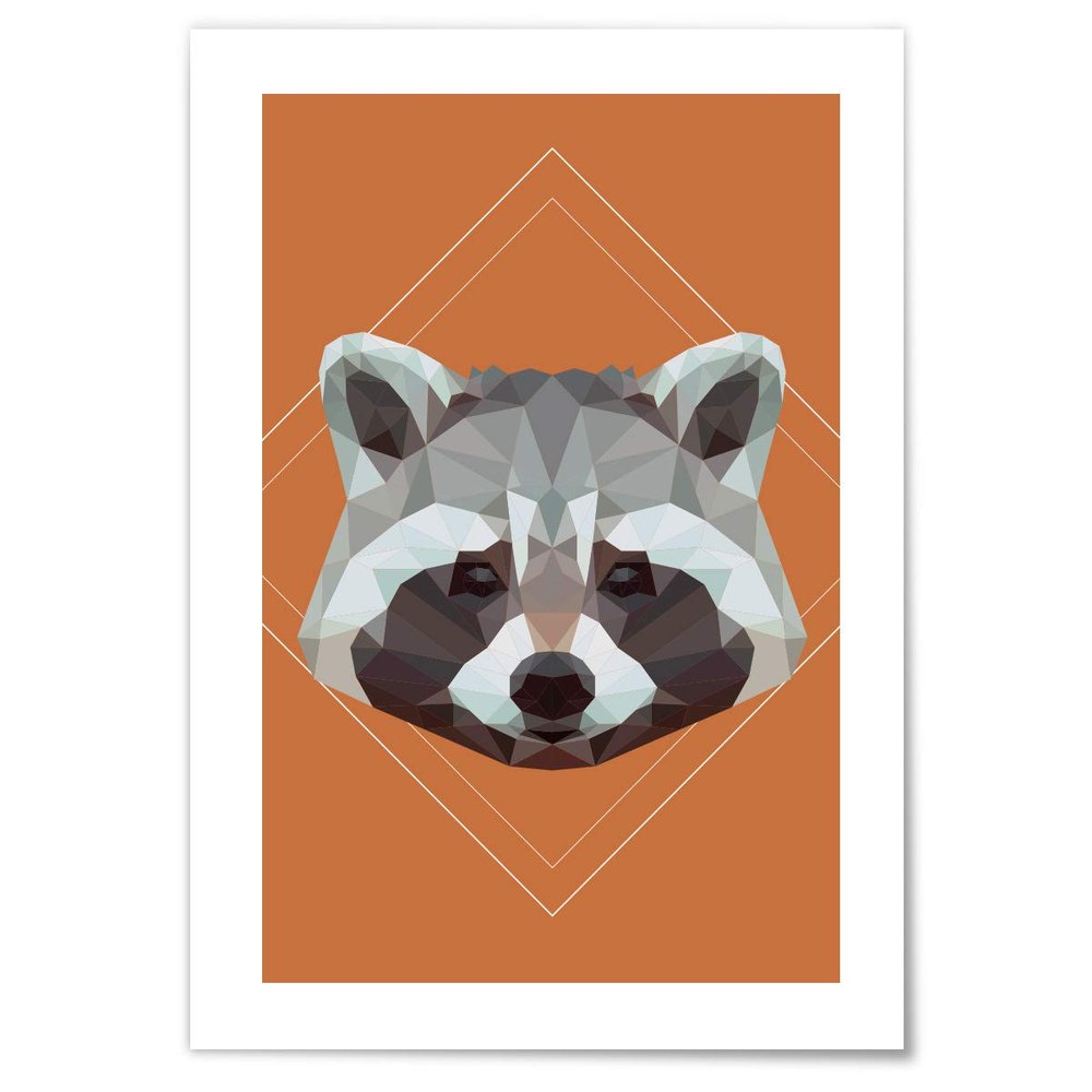 JUNIWORDS Poster with/without Wooden Frame – Choose a Design – Low-Poly Raccoon – Choose a Size – 40 x 60 cm (L), Unframed