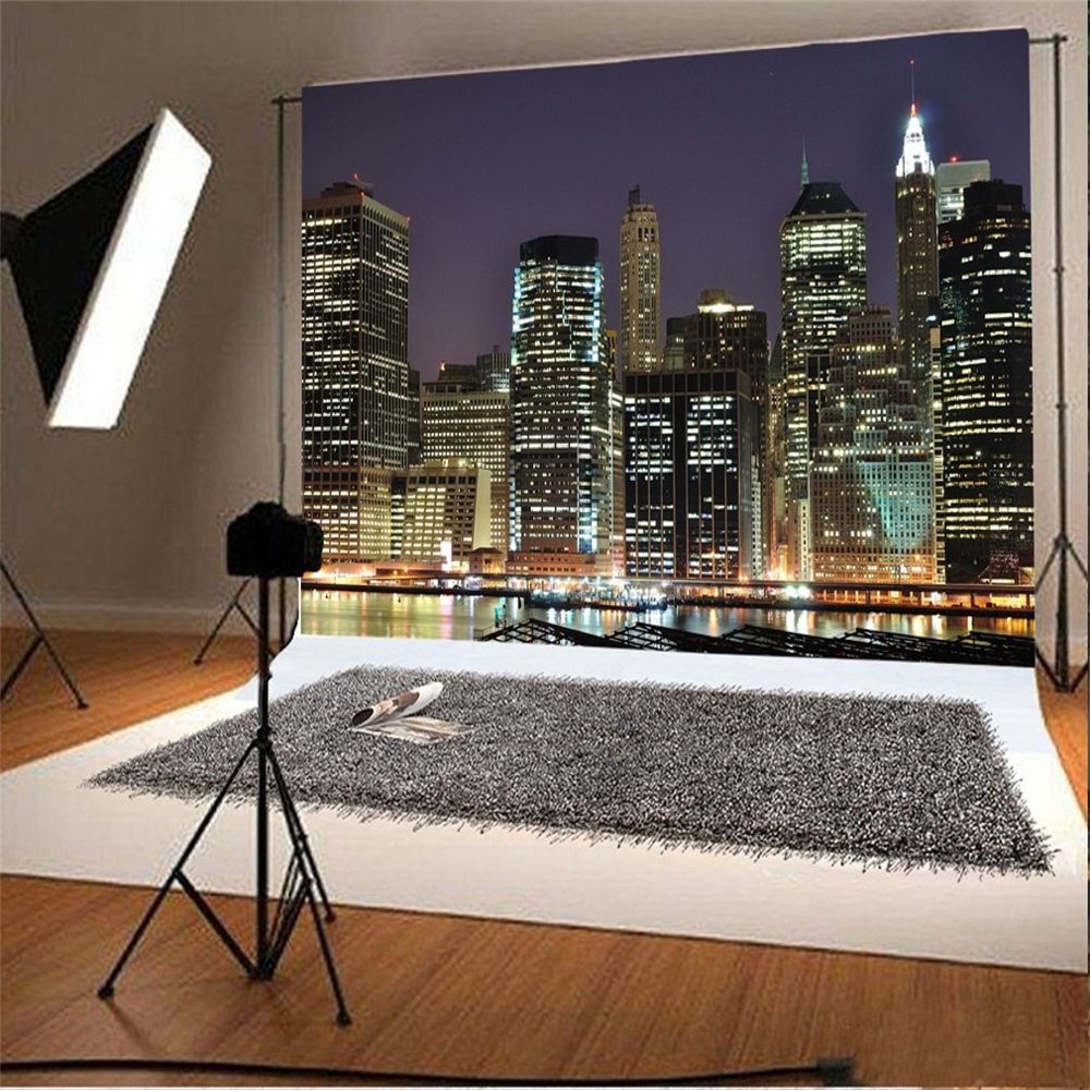 YongFoto 2.2 x 1.5 m Vinyl City Night Skyline Photo Backdrop