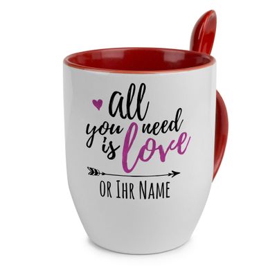 printplanet Personalized Spoon Mug with Name – All You Need Design – Red