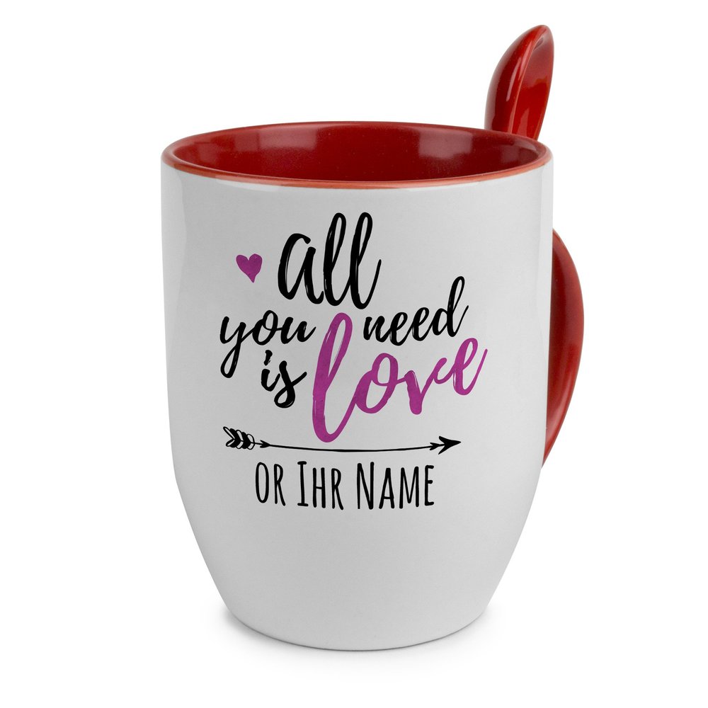 printplanet Personalized Spoon Mug with Name – All You Need Design – Red