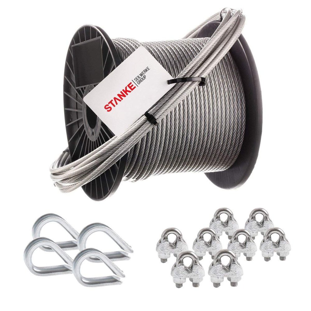 Seilwerk STANKE PVC-Coated Stainless Steel Wire Rope Trellis Aid, 5 m, V4A, 4 mm