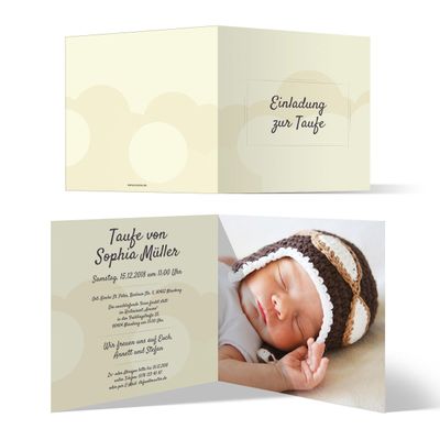 50 x Baptism Invitation Cards, Personalized Folded Cards - Bubble Clouds