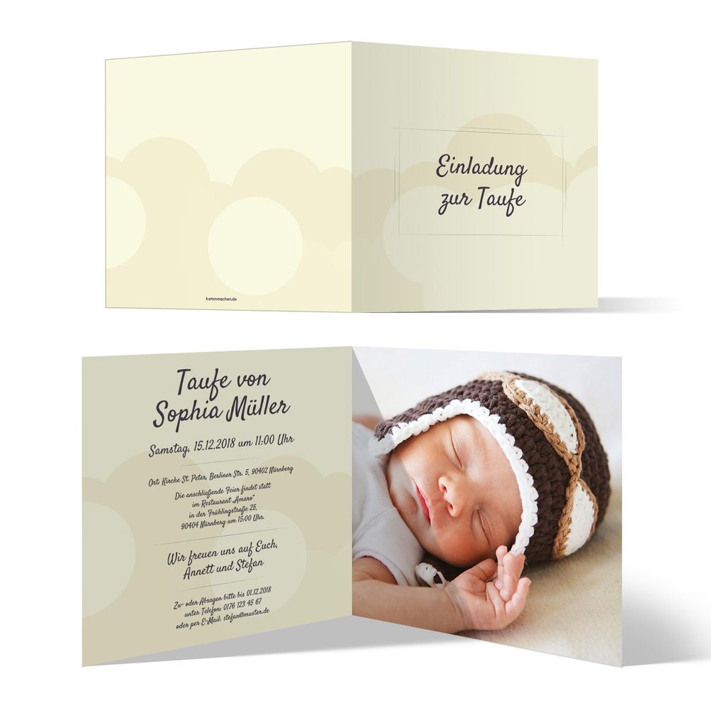 50 x Baptism Invitation Cards, Personalized Folded Cards - Bubble Clouds