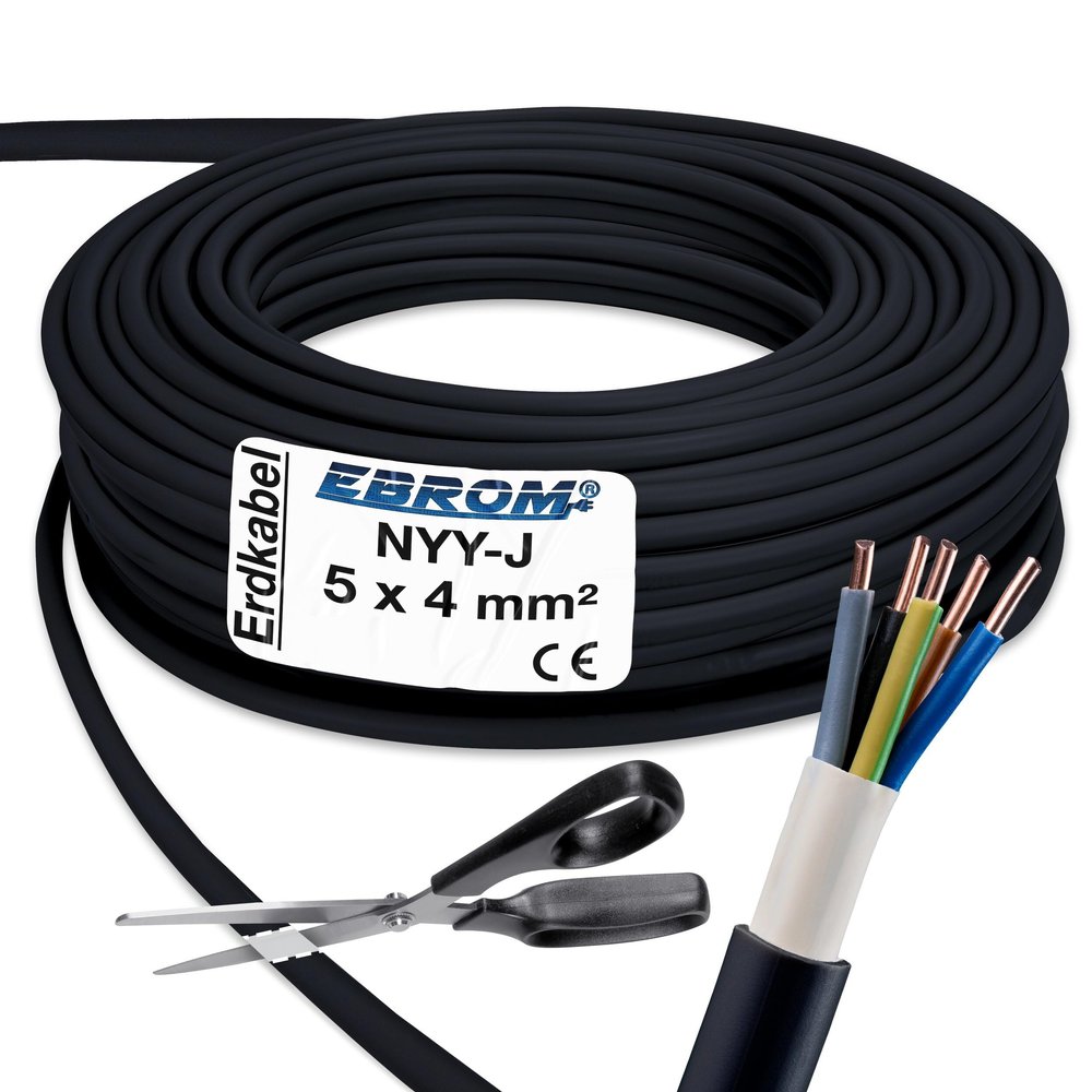 EBROM NYY-J 5 x 4 mm² Underground Power Cable, Black – 11 m