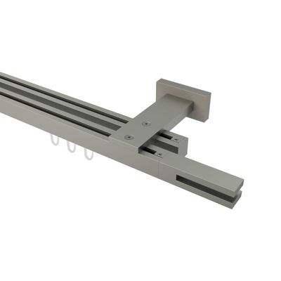 INTERDECO Square Double-Run Curtain Rod, 20 x 20 mm, Satin Silver, 120 cm
