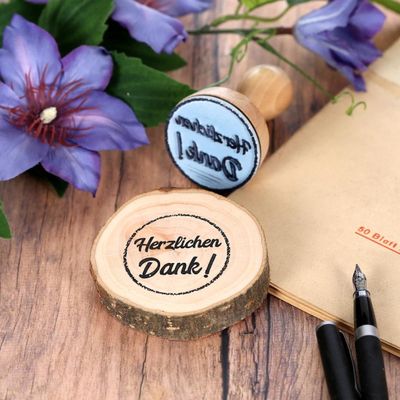 Btic Thank You Stamp, Round Wooden Stamp, Text: "Heartfelt Thanks!", Diameter: 25 mm
