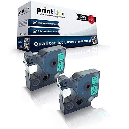 2x Print-Klex Label Tapes Compatible with Dymo D1 45019, 12 mm x 7 m, Black on Green