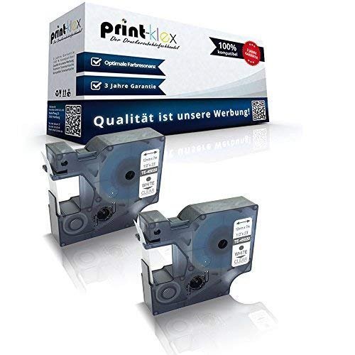 2 Print-Klex Label Tapes Compatible with Dymo D1 45020, 12 mm x 7 m, White on Clear