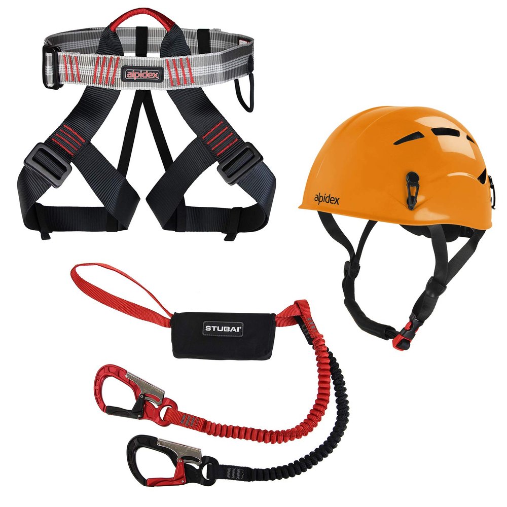 ALPIDEX Climbing Helmet, Harness & Stubai Via Ferrata Set BASIC 3.0