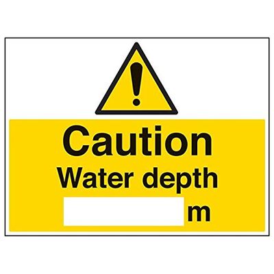 vsafety "Caution Water Depth" Landscape Sign, 3-Pack, 600 x 450 mm