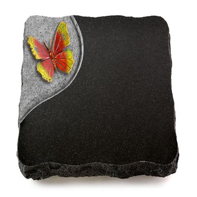 MEMORUM Folio Memorial Plaque 40 x 30 x 5 cm, Indian Black Granite, Polished, Engraved with Bronze-Color Papillon 2 Ornament