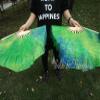 Winged Sirenny Short Silk Dance Fans, Pair, Hand-Painted Chinese Fans, 10 cm Veil over 30 cm Bamboo Ribs (Brise) view 3