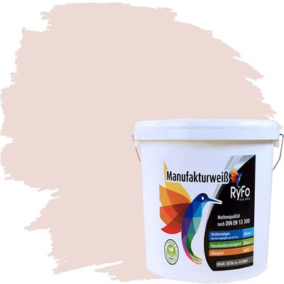 RyFo Colors Interior Wall Paint Manufakturweiß Weißrosé 10 L – Other White Shades and Sizes Available, Opacity Class 1, Wet Scrub Resistance Class 1