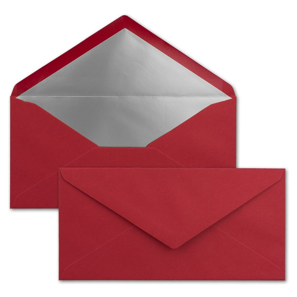 75 DL Envelopes, Dark Red with Silver Metallic Lining, 110 x 220 mm
