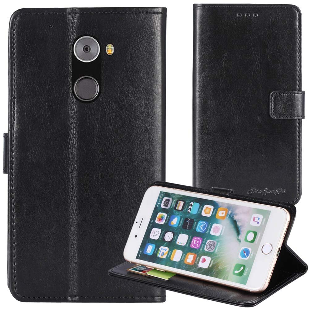 TienJueShi Black Flip Book-Style PU Leather Case for EE Hawk 5-Inch