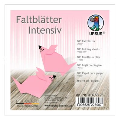 Ursus 3146826 Solid-Color Origami Paper, Intense Pink, approx. 10 x 10 cm, 65 gsm, 100 Sheets