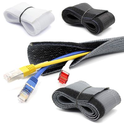 10 m Flexible Braided Cable Sleeve with Hook-and-Loop Closure, Black or Gray, 15–17/20–23/25–30/30–35 mm