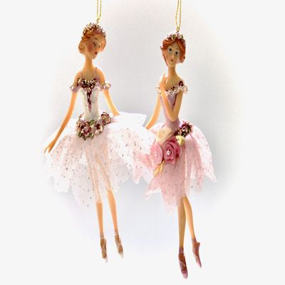 Goodwill Resin and Fabric Flower Ballerina Christmas Hanging Ornaments, Set of 2