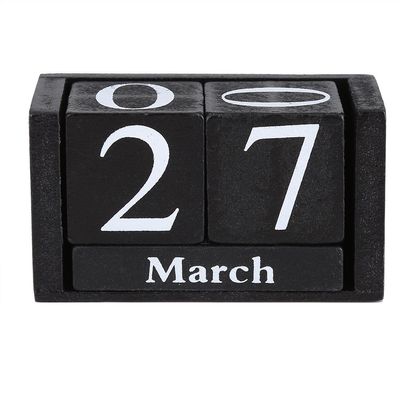 Vintage Wooden Perpetual Desktop Calendar, Black