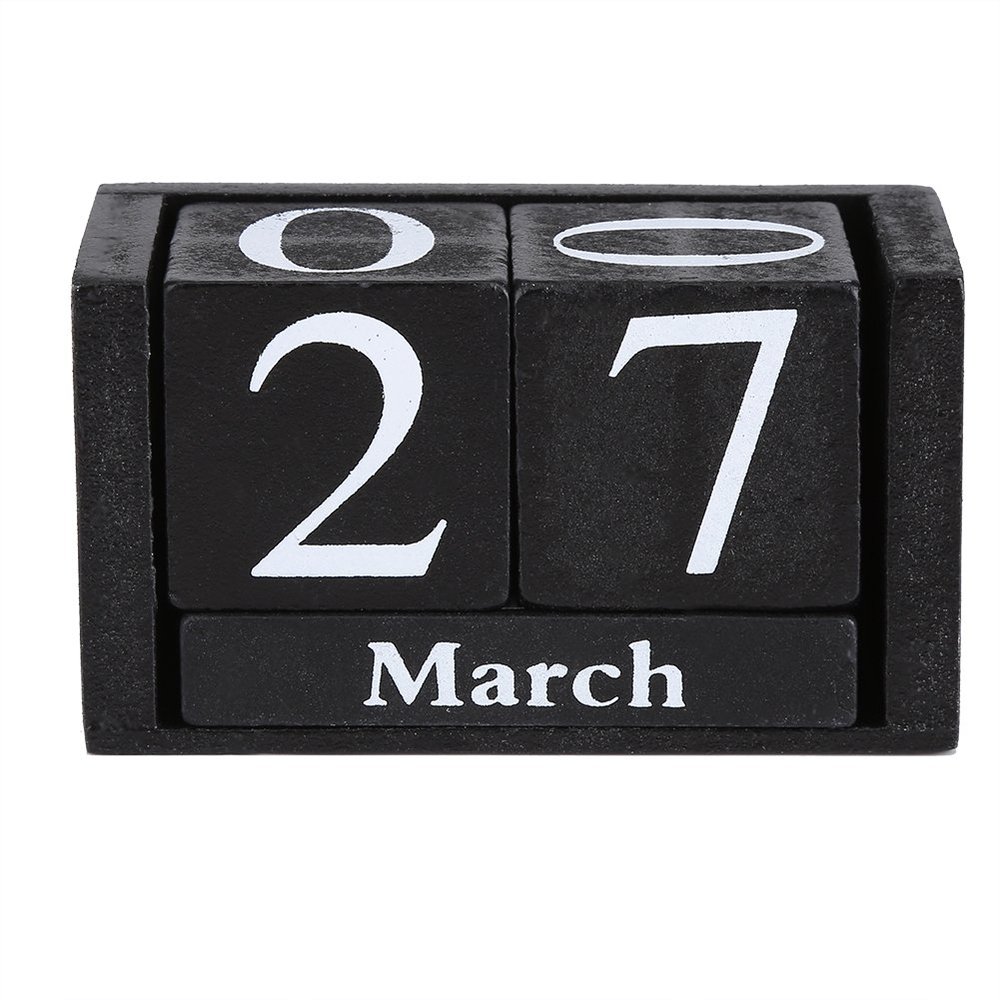 Vintage Wooden Perpetual Desktop Calendar, Black