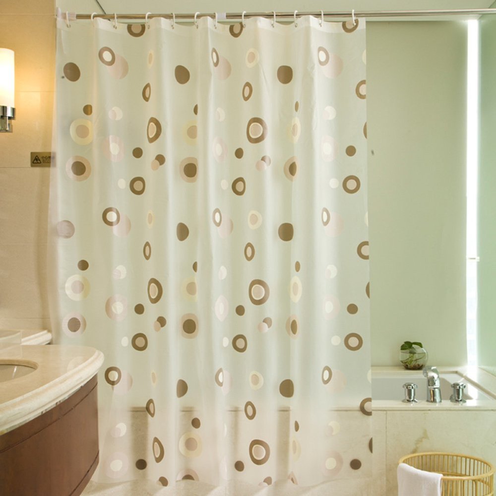 Round Brown Shower Curtain, Waterproof Fabric, Extra Long, 200 × 180 cm