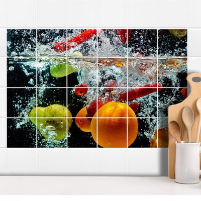 GRAZDesign Kitchen Tile Stickers, Fruit in Water, Self-Adhesive Wall Tile Decals – 25 x 20 cm / Image: 135 x 90 cm (W x H)