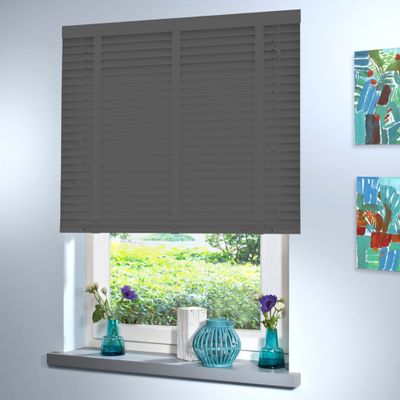 Custom-Made Real Wood Blinds, 50 mm Slats, Dark Gray, 140" H x 135" W