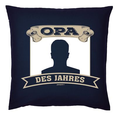Tini-Shirts Photo Cushion for Grandpa with Custom Photo, “Grandpa of the Year,” Navy Blue