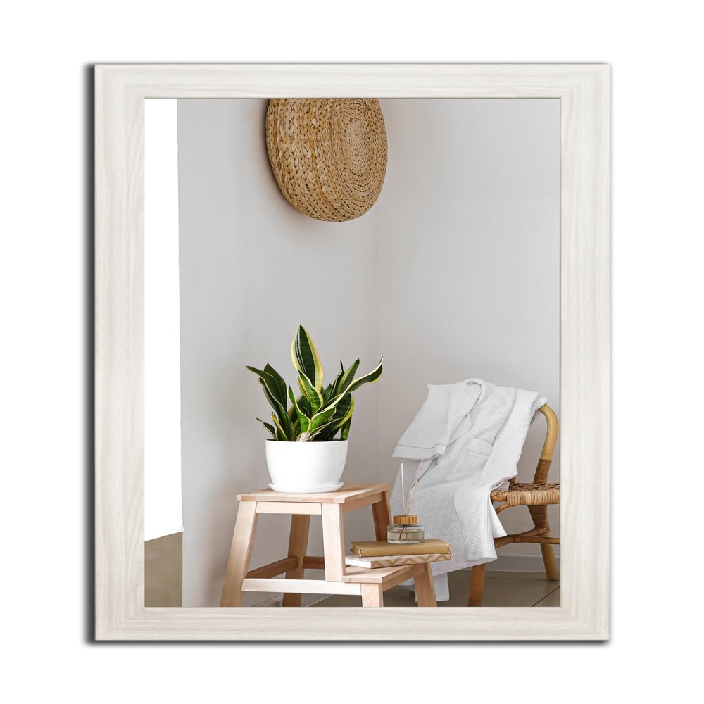 Framed Mirror 32 GREN, 90/50 or 50/90 cm, 11 Frame Colors, Handcrafted, Wide Fixed Frame, Sturdy Backing, 60 x 20 mm Frame Molding, Oak White