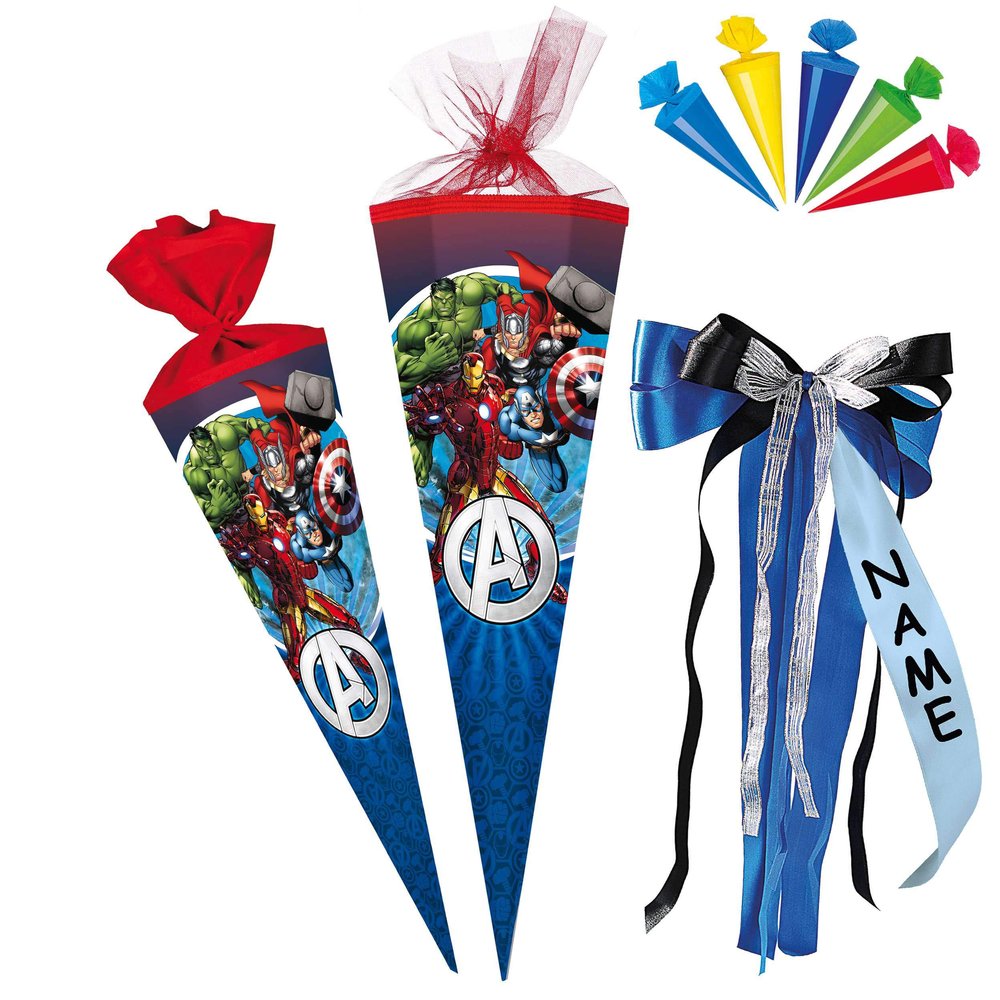 alles-meine.de GmbH School Cone Set + 5 Small Candy Cones – The Avengers – 70 cm