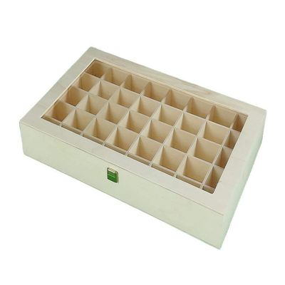 Greca Wooden Box with Plexiglas Lid, 40 Compartments, Ecru, 44.5 x 28 x 6.5 cm