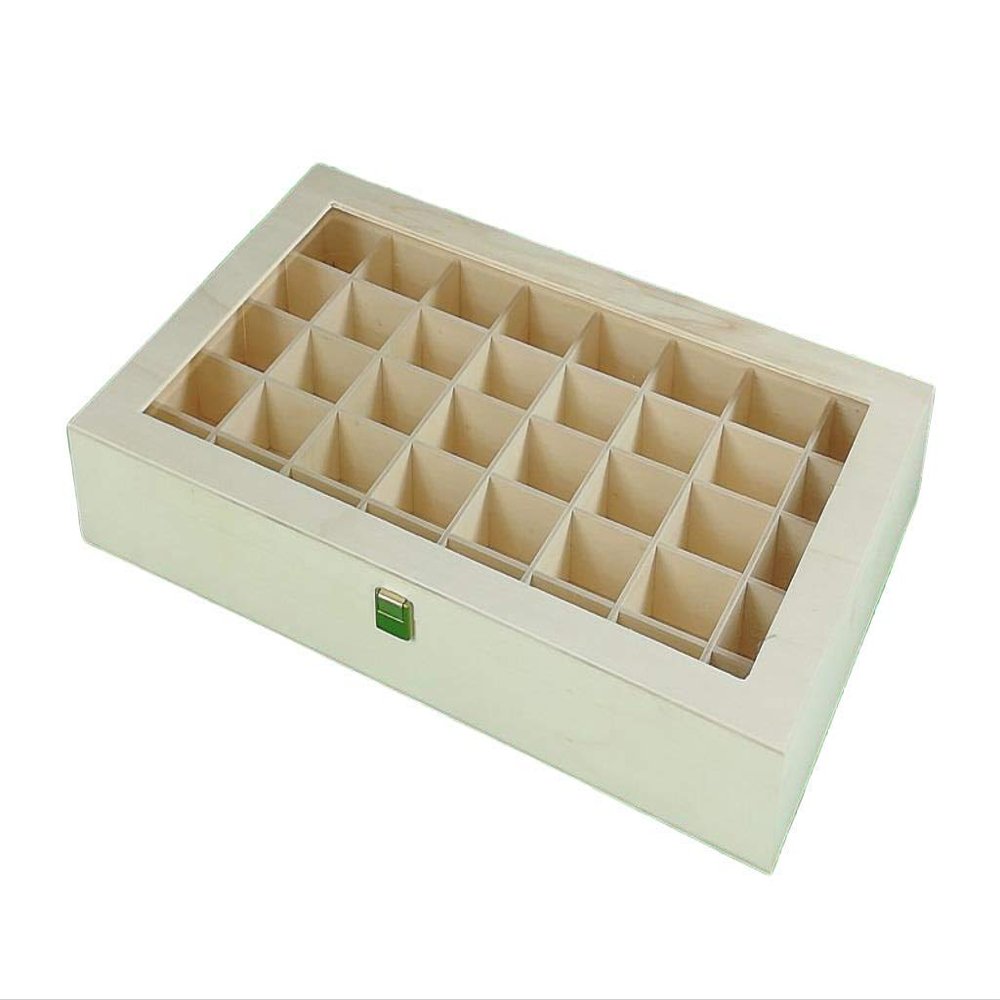 Greca Wooden Box with Plexiglas Lid, 40 Compartments, Ecru, 44.5 x 28 x 6.5 cm