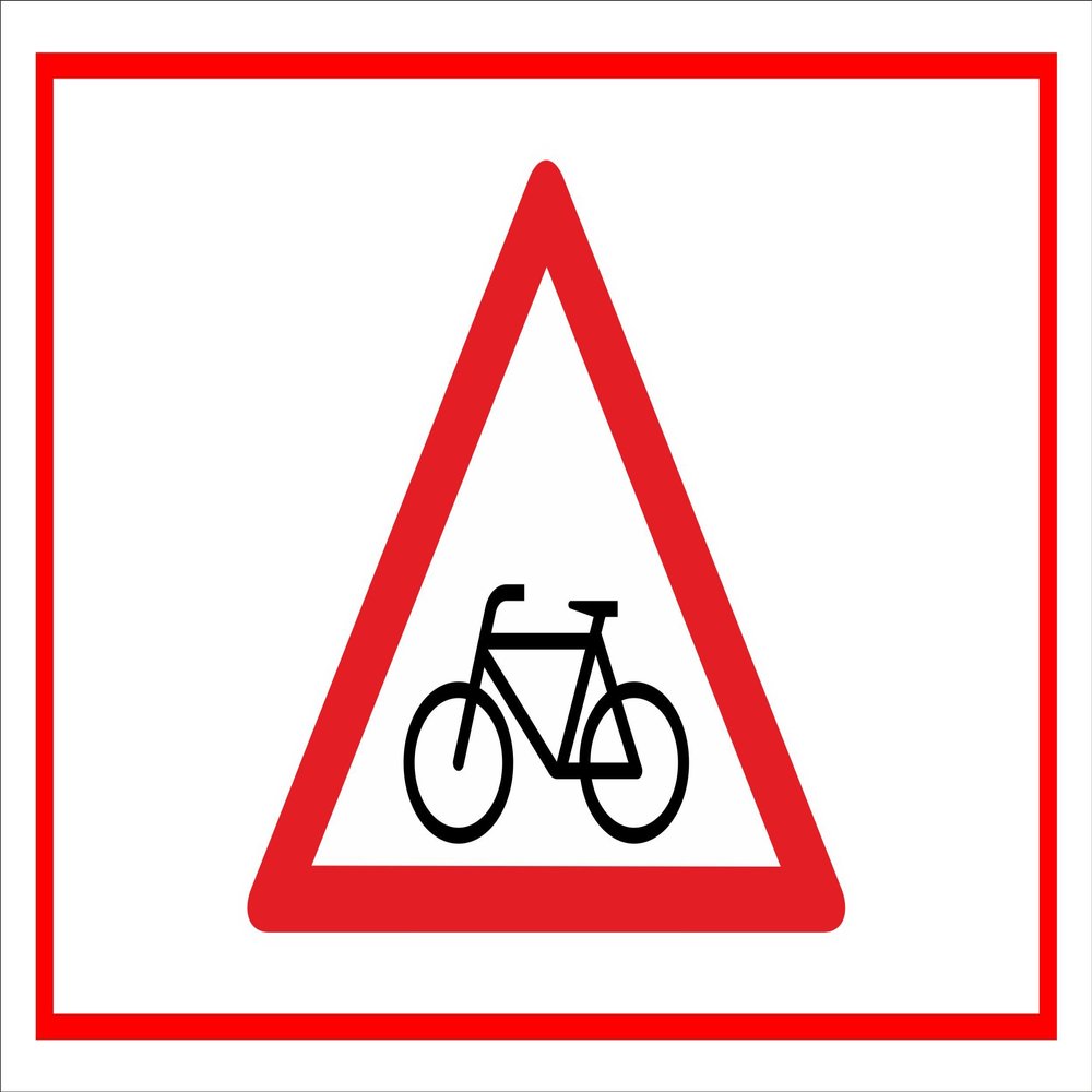 Melis-Folienwerkstatt Attention Cyclists/Bicycles Sign, 15 x 10 cm, 3 mm Rigid Foam, Pre-Drilled Holes