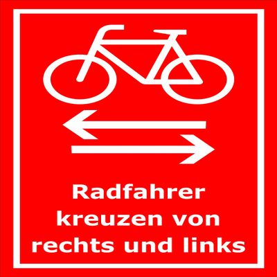 Melis-Folienwerkstatt Sign: Cyclists Crossing from Right and Left, 45 x 30 cm