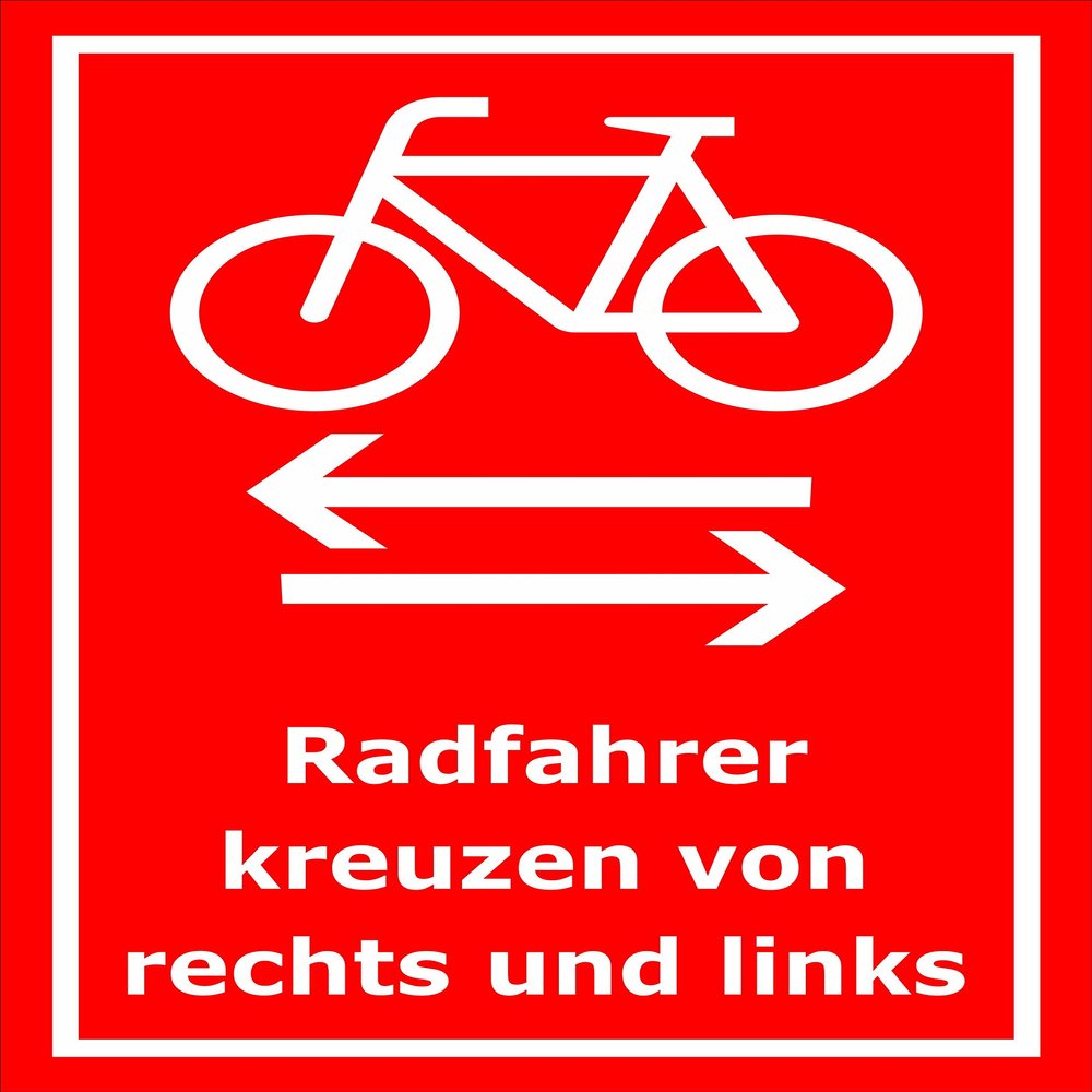 Melis-Folienwerkstatt Sign: Cyclists Crossing from Right and Left, 45 x 30 cm